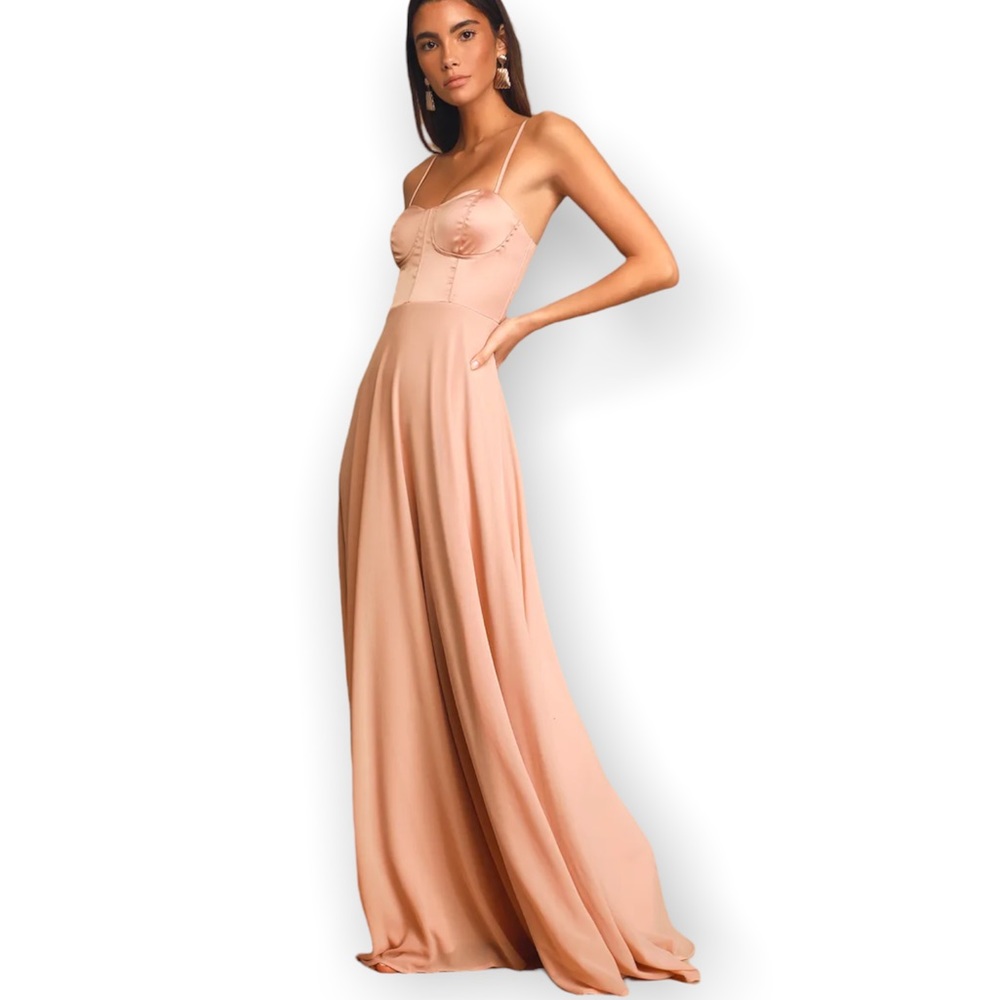 Lulu’s Best Part Of Me Blush Satin Bustier Maxi Dress